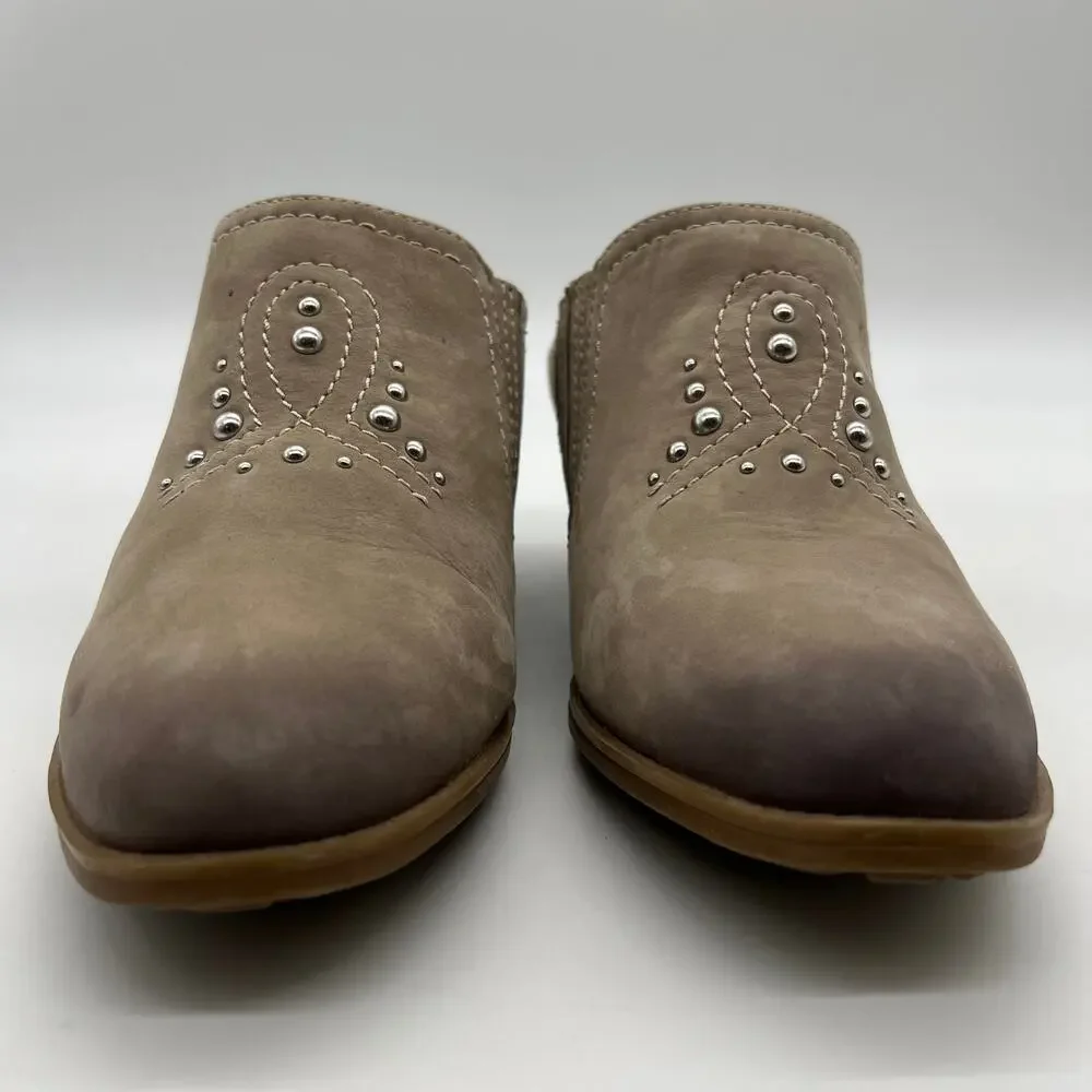 Earth Women's Size 9D Taupe Mules Nubuck Western Detailed
